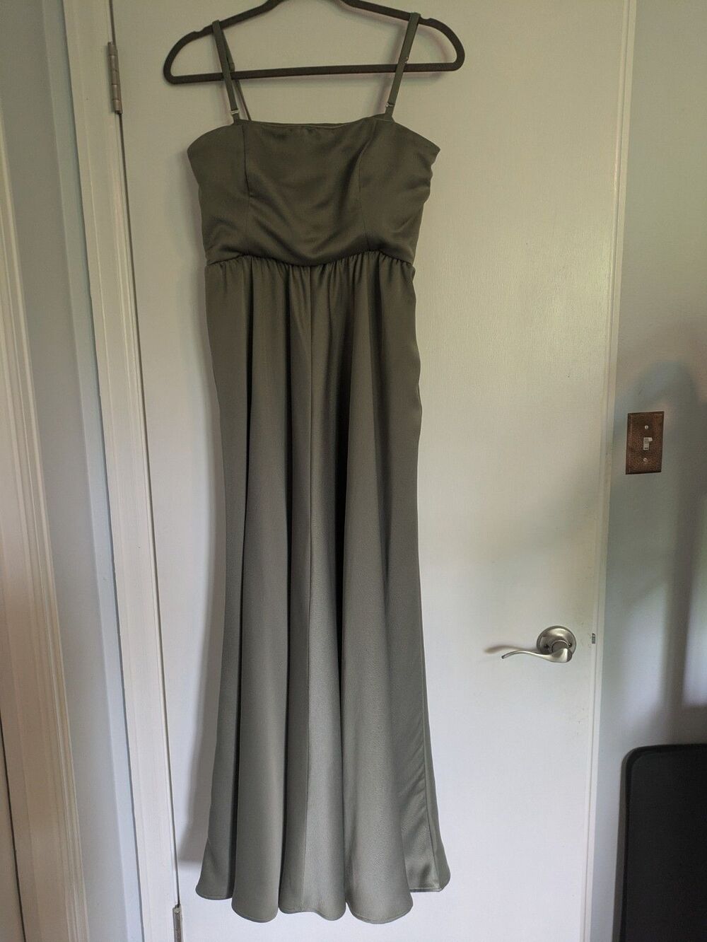 BHLDN - Elsie Straight Neck Satin A-Line Gown Size US 10 Anthropologie - Picture 4 of 11